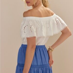 White Off-Shoulder Eyelet Bodysuit